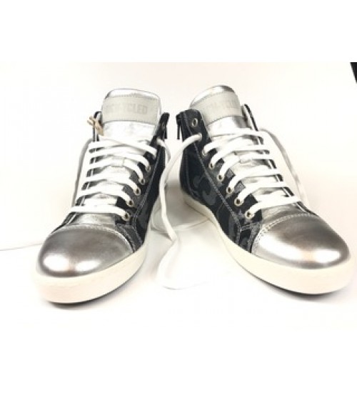 Woman's sneakers handmade silver leather grey color